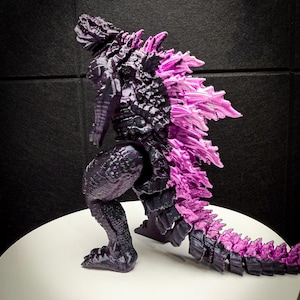 Articulated Godzilla Figure: Black with Pink Spikes, Posable Kaiju Toy