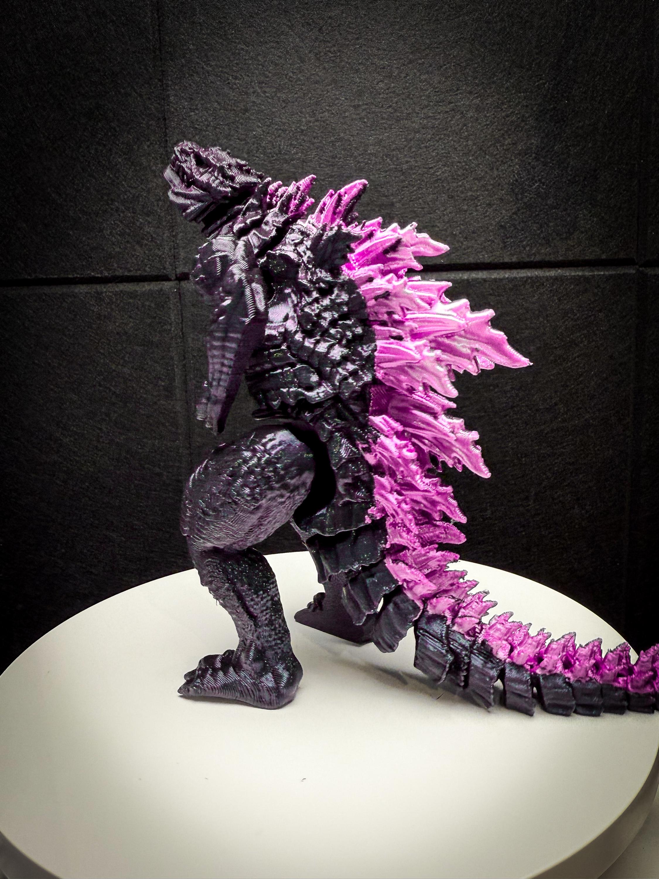 Figura de Godzilla totalmente articulada con motor de color rosa brillante de 11 pulgadas. Juguete Kaiju articulado hecho a mano con extremidades flexibles. Regalo para fanáticos de los monstruos.