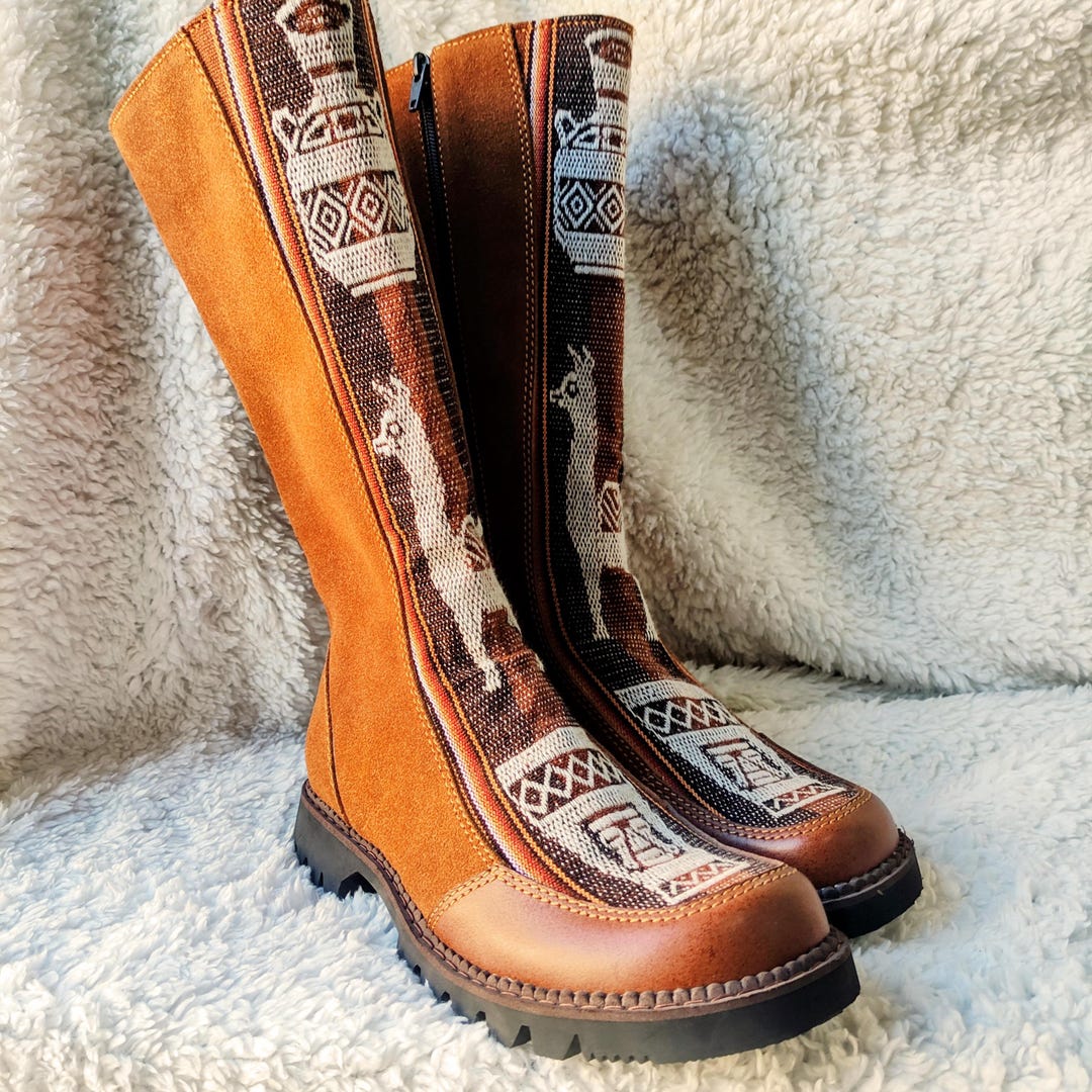 Luxury BOHO Knee High Boots – Handmade Leather With Andean Textiles - Etsy