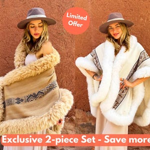 Conjunto de 2 ponchos de alpaca bebé tejidos a mano: capas de lujo unisex / Colección limitada