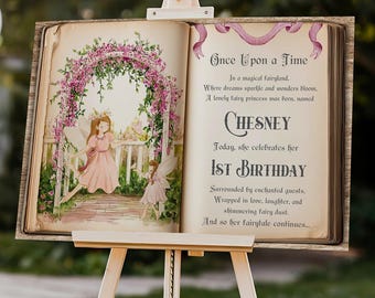Personalized Once Upon a Time Birthday Sign - Enchanted Fairy Tale Storybook Birthday  Decoration - Fairy Entrance Door - Digital Download