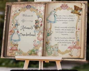 Alice in Onderland Welcome Sign, Onederland Birthday, Whimsical Tea Party, Customized Once Upon a Time Storybook, Backdrop Digital Download