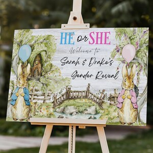 Peter Rabbit Gender Reveal Welcome Sign | He or She Party Sign | Bunny Baby Shower Sign | Custom Gender Reveal Poster | Digital Download