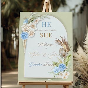 Boho Gender Reveal Welcome Sign | He or She Party Sign | Personalized Baby Shower Sign | Custom Gender Reveal Poster | Digital Download