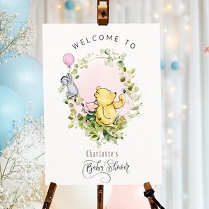 Personalized Winnie The Pooh Welcome Sign Door Entrance Décor, Baby Shower Décor, Baby Girl Baby Shower, Printable Sign Digital Download