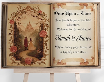 Customized Once Upon a Time Wedding Welcome Sign, Entrance Door Décor, Fairytale Backdrop, Romantic Storybook Wedding, Digital Download
