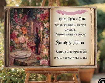 Customized Once Upon a Time Wedding Welcome Sign, Entrance Door Décor, Fairytale Backdrop, Romantic Storybook Wedding, Digital Download