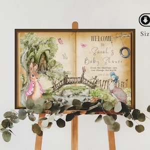 Personalized Peter Rabbit Welcome Sign - Bunny Baby Shower Welcome Sign- Storybook Baby Shower Decoration - Entrance Door - Digital Download