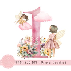 Jardin de fées rose numéro 1 PNG, sublimation de fées, décoration de fête d'anniversaire de fée, fête de fée, téléchargement immédiat
