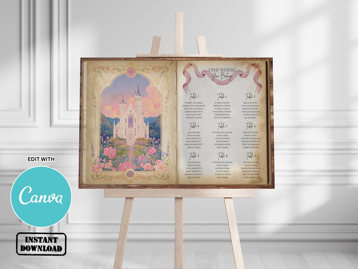 Fairytale Wedding Seating Chart Template, Storybook Castle Seating Plan ...