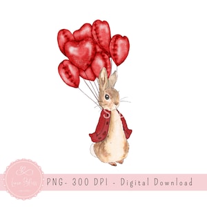 Coelho vermelho dos namorados PNG, Balão de coração vermelho PNG, 1º dia dos namorados PNG, Design de cartão de sublimação, Coelho da moda, Download digital instantâneo