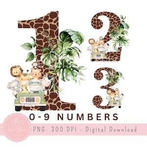 Safari Jungle Animal Print Numbers 0-9 | Giraffe Print Digital Numbers | Jungle Nursery Décor | Wild One Birthday Party | Instant Download