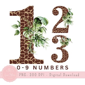 Safari Jungle Animal Print Numbers 0-9 | Giraffe Print Digital Numbers | Jungle Nursery Décor | Wild One Birthday Party | Instant Download