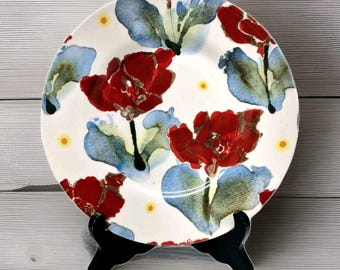 Royal Stafford Opium Red Poppy Flowers and Blue Green Leaves Ceramic 8.5&quot; Salad Plate