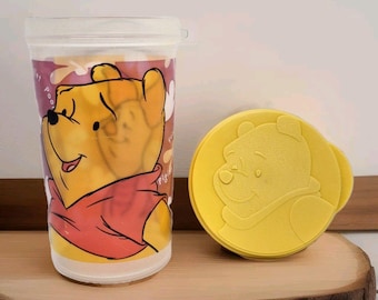 Vintage Disney Winnie The Pooh Tupperware Tumbler // Snack & Storage Container // Yellow Winnie the Pooh Head Lid
