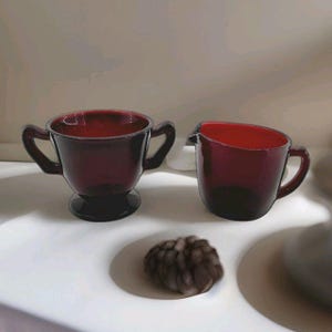VTG Anchor Hocking Royal Ruby Red Glass Creamer & Sugar Bowl Set || MCM Glassware