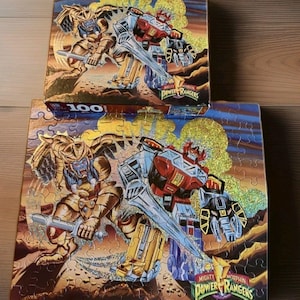 Quebra-cabeça vintage Mighty Morphin Power Rangers // 100 peças // Megazord V Goldar // 1994 // COMPLETO
