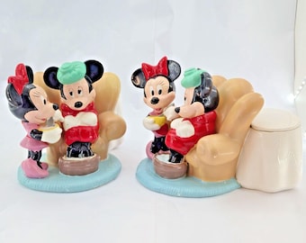 Vintage Musse & Minnie Mouse Keramik Planter / Hållare - Krya på dig-present - 2 tillgängliga