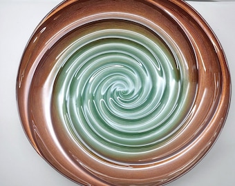 Vintage Perla Anya Luster Glass Bowl: Teal Brown Swirl Decor