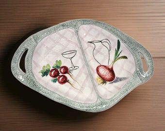 ヴィンテージ イタリアン サービングプラッター // 手描き // 野菜トレイ // 分割 // 1981