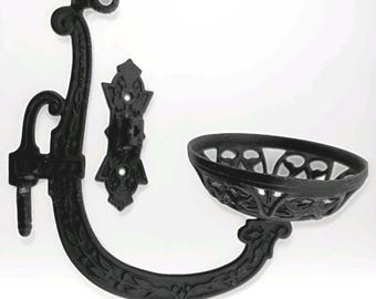 Antique Cast Iron Wall Bracket Holder | Ornate Swivel Plant Hanger or Oil Lamp Mount | 10&quot; Swing Arm