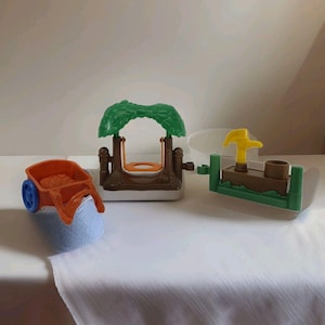 Vintage Fischer-Preis kleine Leute Spielsets // 3er Set // Baumschaukel // Eselwagen