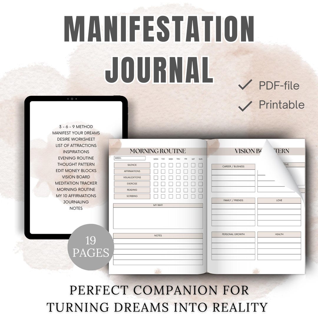 Manifestation Journal, Digital Printable Journal, Affirmations, Vision ...