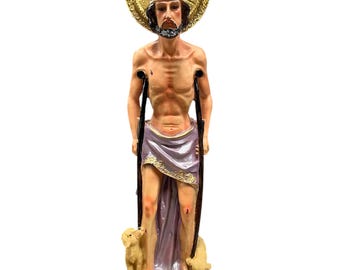 23-inch Saint Lazarus with crutches and dogs, a handcrafted piece inspired by the Yoruba religion and Afro-Cuban syncretism.