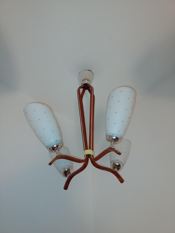 Vintage wood and milk glass by Drevo Humpolec Czechoslovakia