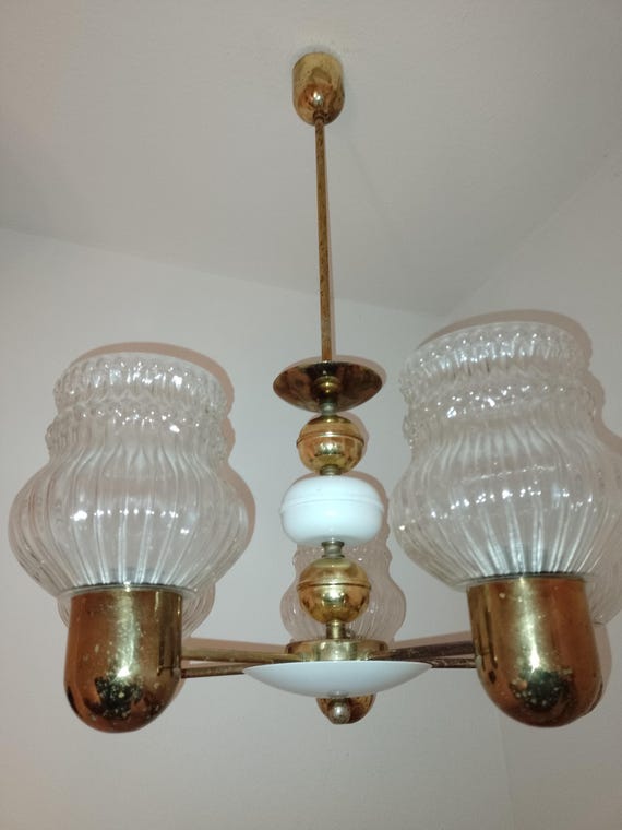 Vintage glass pendant lamp Czechoslovakia