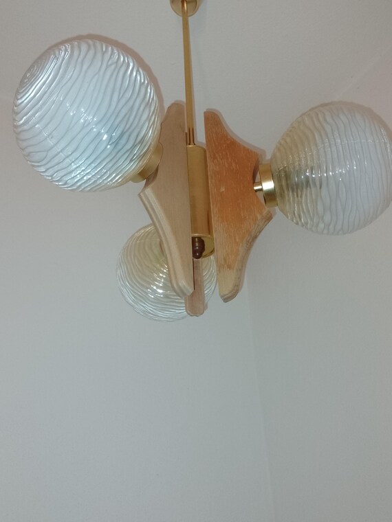 Vintage wooden chandelier Czechoslovakia