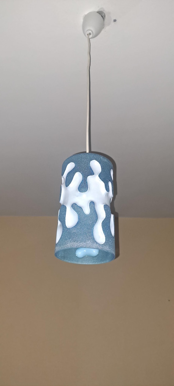 Beautifull Designer Chandelier from Czechoslovakia 1960s                                        Rare Lampshade in Blue Glitter with White