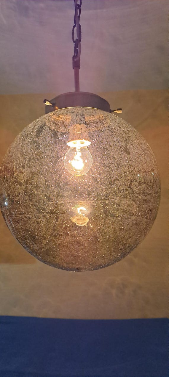Mid Century big globe air bubbles ball glass pendant lamp from Czechoslovakia 1960s