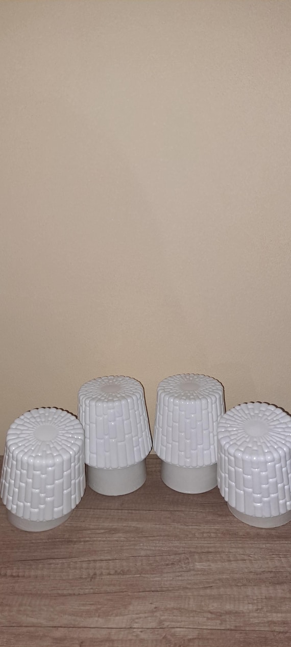 Vintage Ceiling Lamp Matt White Milk glass Czechoslovakia                                         Set 4 pieces