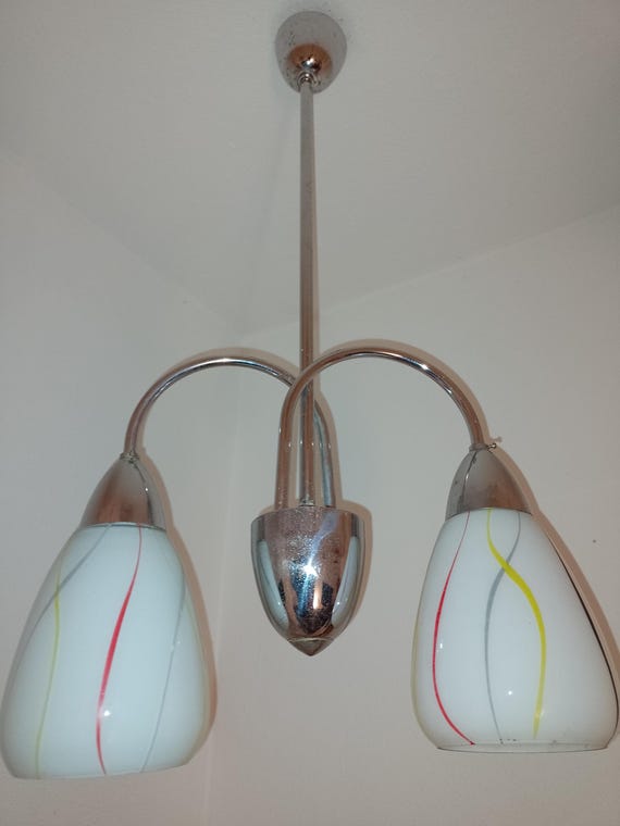 Vintage glas and chrome chandelier by Instala Decin Czechoslovakia 1960s