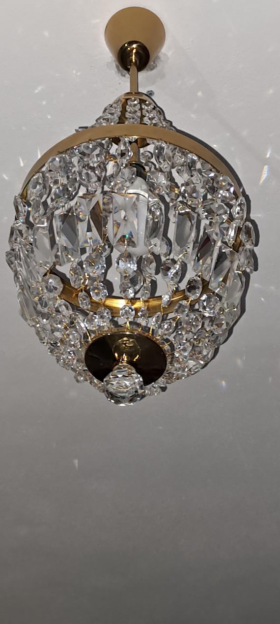 Beautifull Vintage brass and crystal chandelier Czechoslovakia