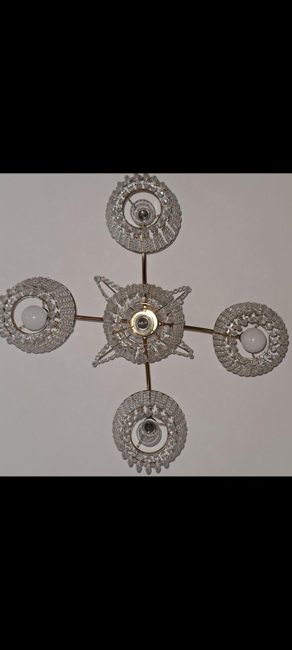 Beautifull Vintage brass and crystal chandelier Czechoslovakia