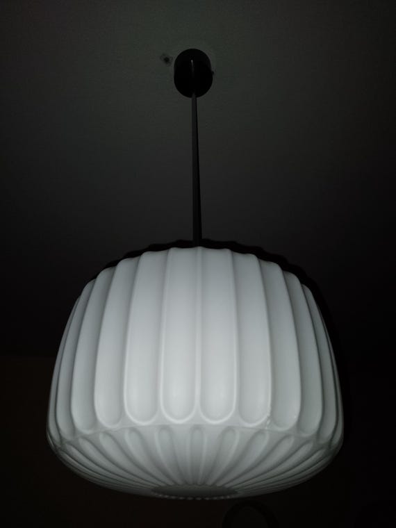Vintage pendant light from Czechoslovakia white opaline glass Valasske Medzirici 1970s TYP. OS-Z-27