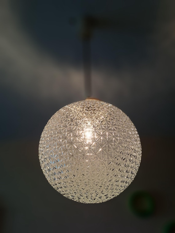 Vintage pendant light from Czechoslovakia Clear glass globe pendant