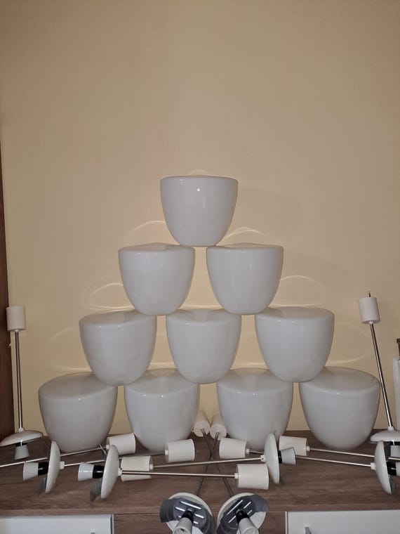 Beautifull set of 10 white ceiling lamp Elektrosvit Nove Zamky Czechoslovakia 1960s