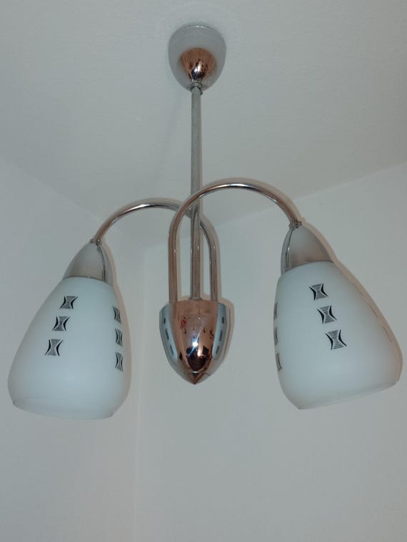 Vintage glas and chrome chandelier by Instala Decin Czechoslovakia 1960s