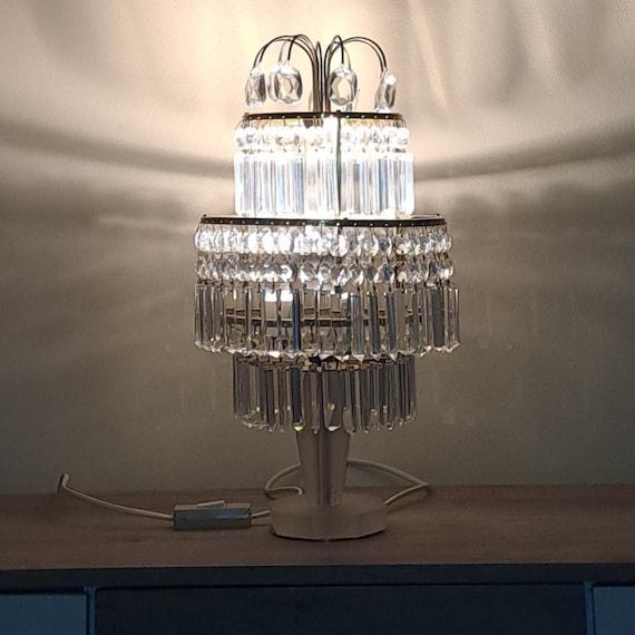 Vintage table lamp brass and crystal Czechoslovakia