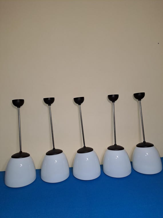 Vintage bakelite pendant light Elektoinstala Nove Zamky from Czechoslovakia white opaline glass