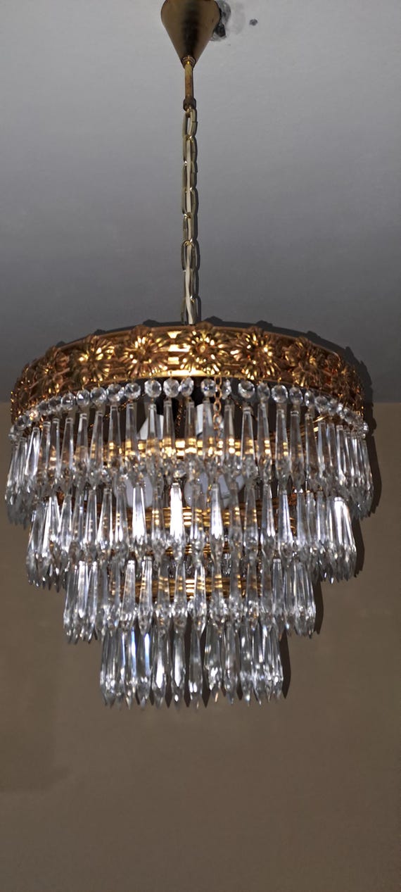 Beautifull Vintage brass and crystal chandelier Czechoslovakia