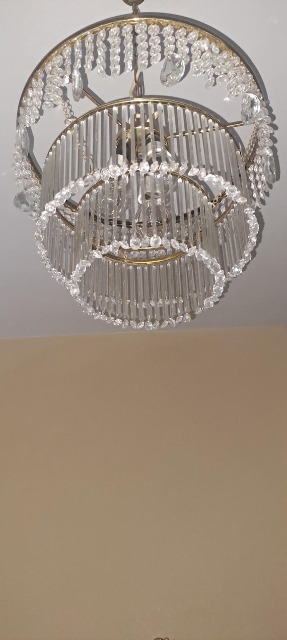 Beautifull Vintage brass and crystal chandelier Czechoslovakia