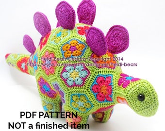Puff the Magic Stegosaurus African Flower Crochet Pattern