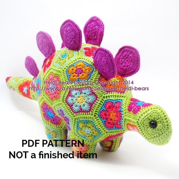 Puff the Magic Stegosaurus African Flower Crochet Pattern