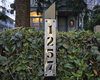 Vertical Metal Address Sign: Modern Steel House Numbers Plaque
