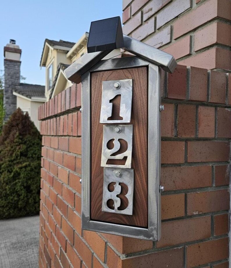 Solar Illuminated Address Sign | Reclaimed Wood & Metal House Numbers ...