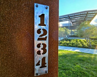 Vertical Metal Address Sign: Modern Industrial House Numbers